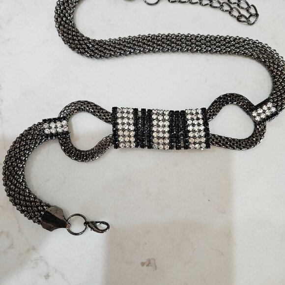 Luxury Dressy OS Black & Silver Crystal Rhinestone Beaded Chain Rope Belt - Picture 6 of 11